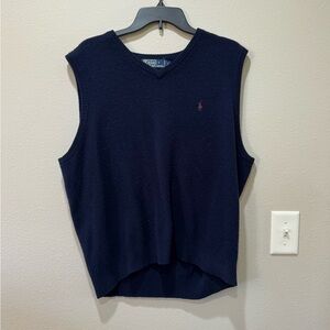 Ralph Lauren Navy Knit V-Neck Sleeveless Sweater Vest with Red Pony